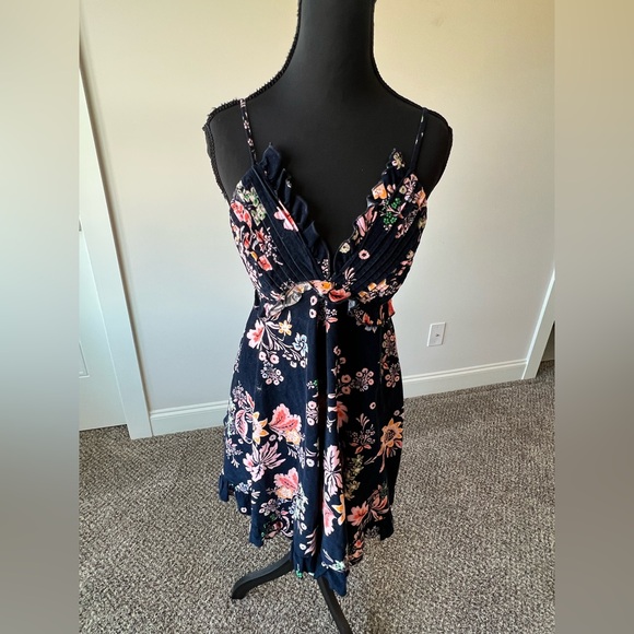 NWT Free People Mini Dress Corduroy Ruffle Navy Floral Sundress Women’s Size XS - Picture 5 of 14